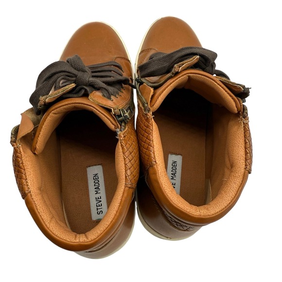 Steve Madden Dexxterr Cognac Leather High‎ Top Lace Up Zipper Sneakers 9 - Picture 6 of 7